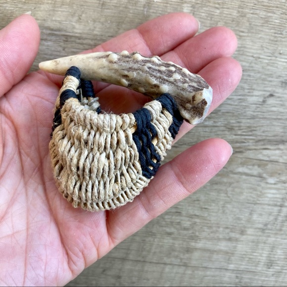 Deer Antler Basket Pin Rustic Jewelry Handmade USA - Picture 3 of 7